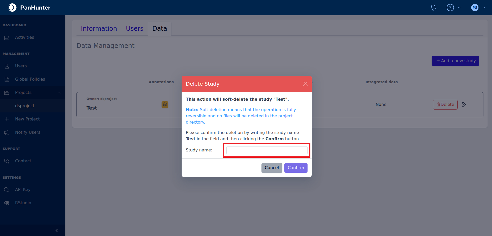 Study Deletion Modal