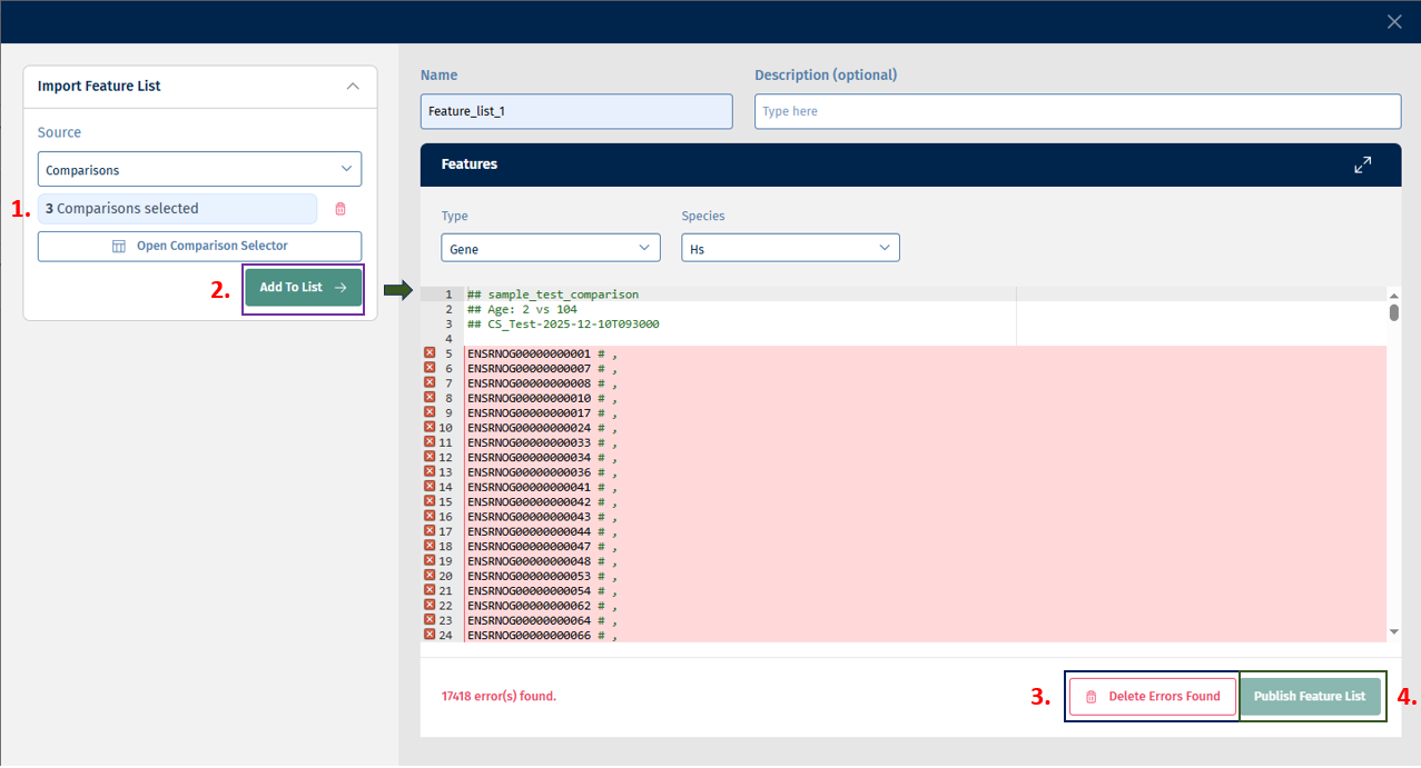 Comparisons selection option