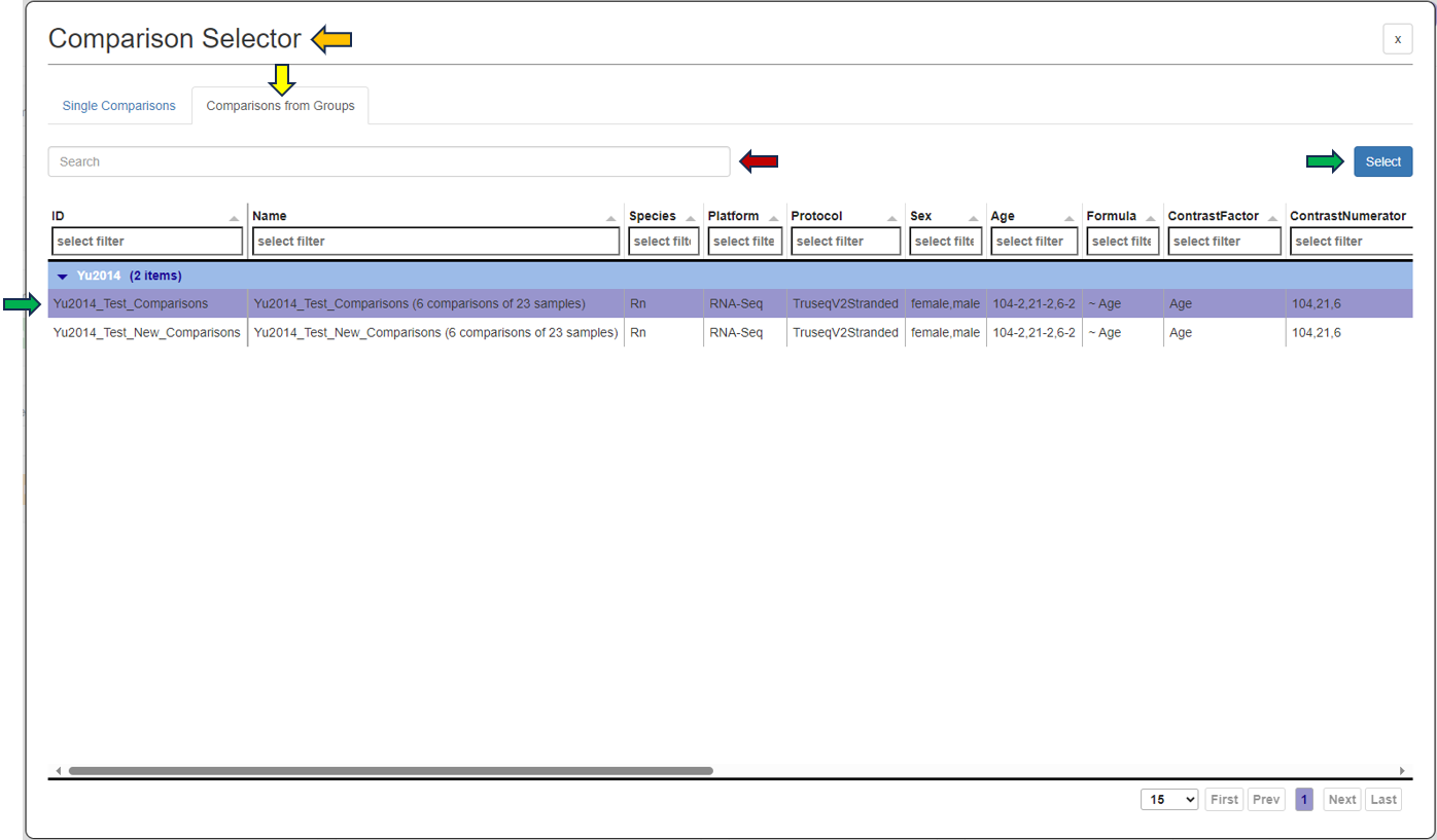 Comparisons selector