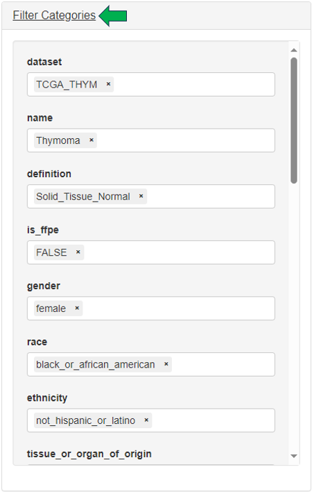 Filter categories option