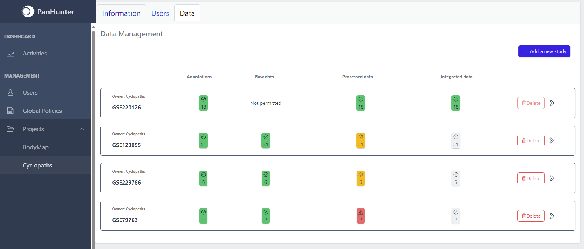 Data Management Tab