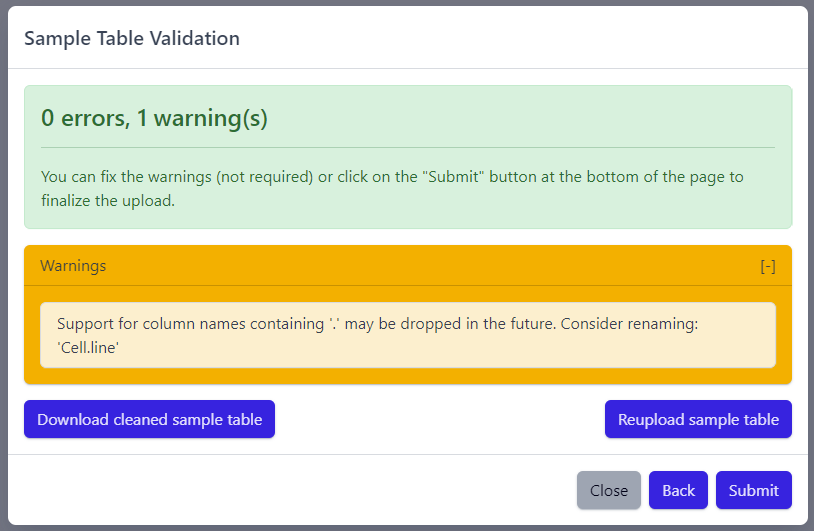 Sample Table Validation