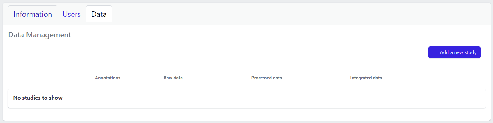 Data Management Tab - No studies