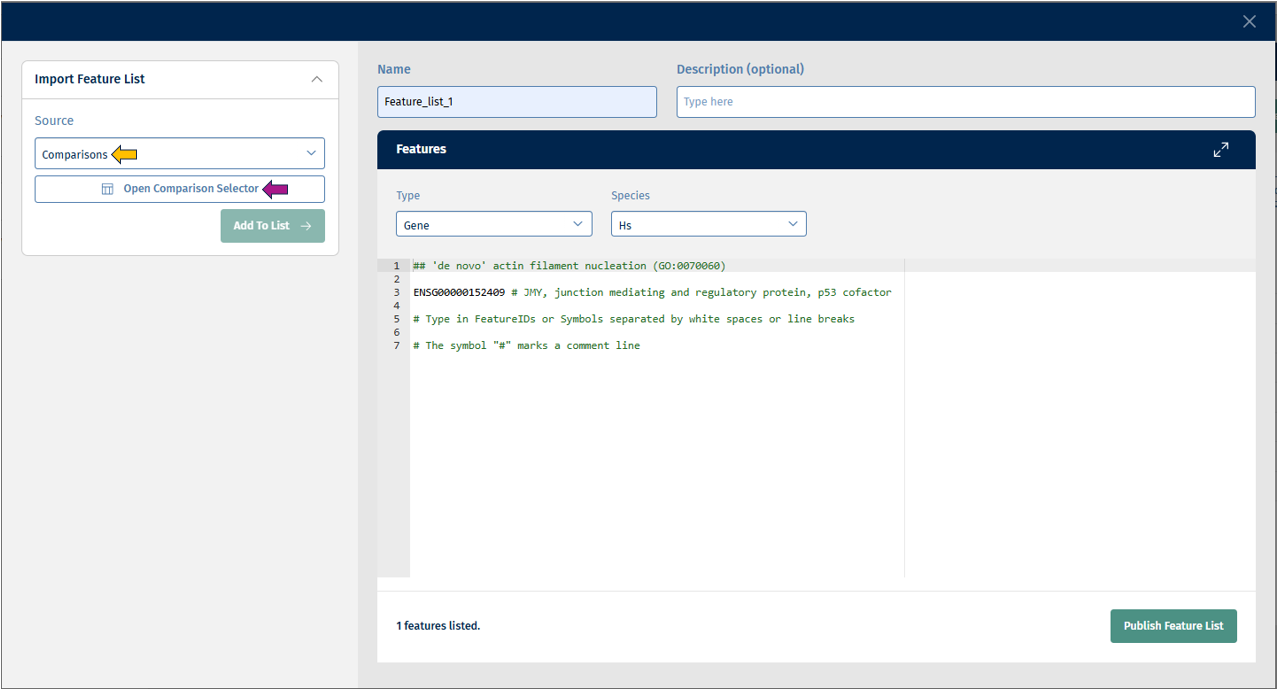 Comparisons option Comparisons option