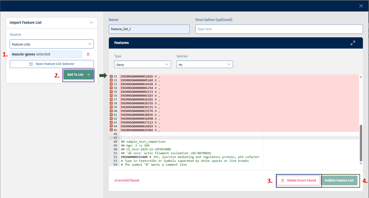 Feature Lists selection Feature Lists selection