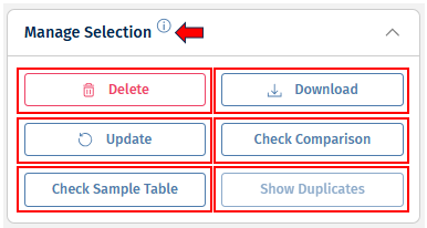 Manage Selection panel Manage Selection panel