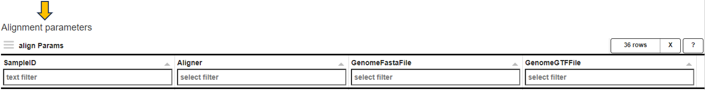 Alignment Parameters table Alignment Parameters table