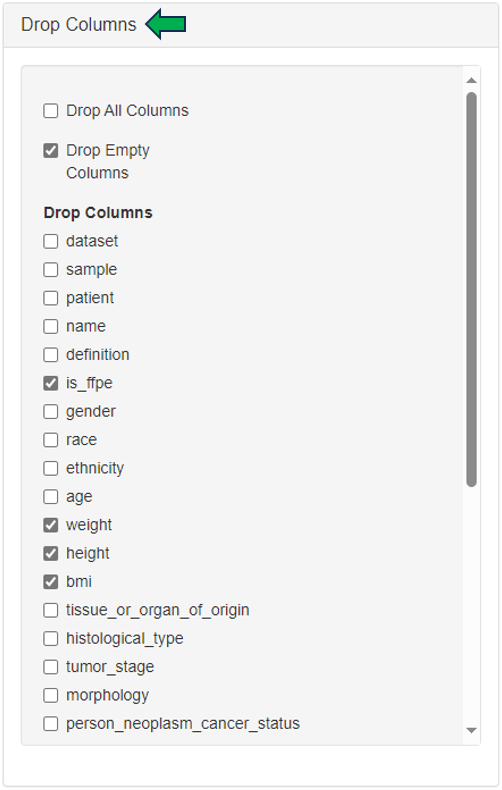 Drop columns option Drop columns option