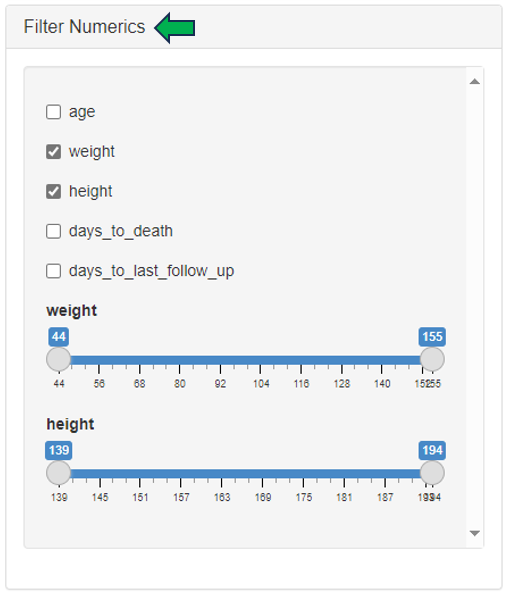 Filter numerics option Filter numerics option