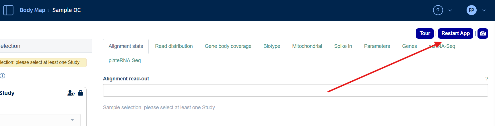 Restart app button location