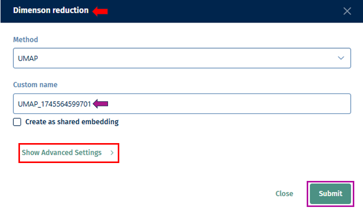 Dimension reduction custom selection