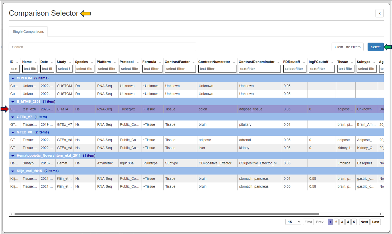Comparison Selector Table