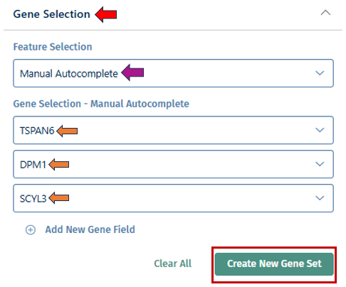 Gene Selection panel Gene Selection panel