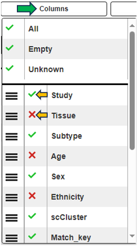 Columns selector Columns selector