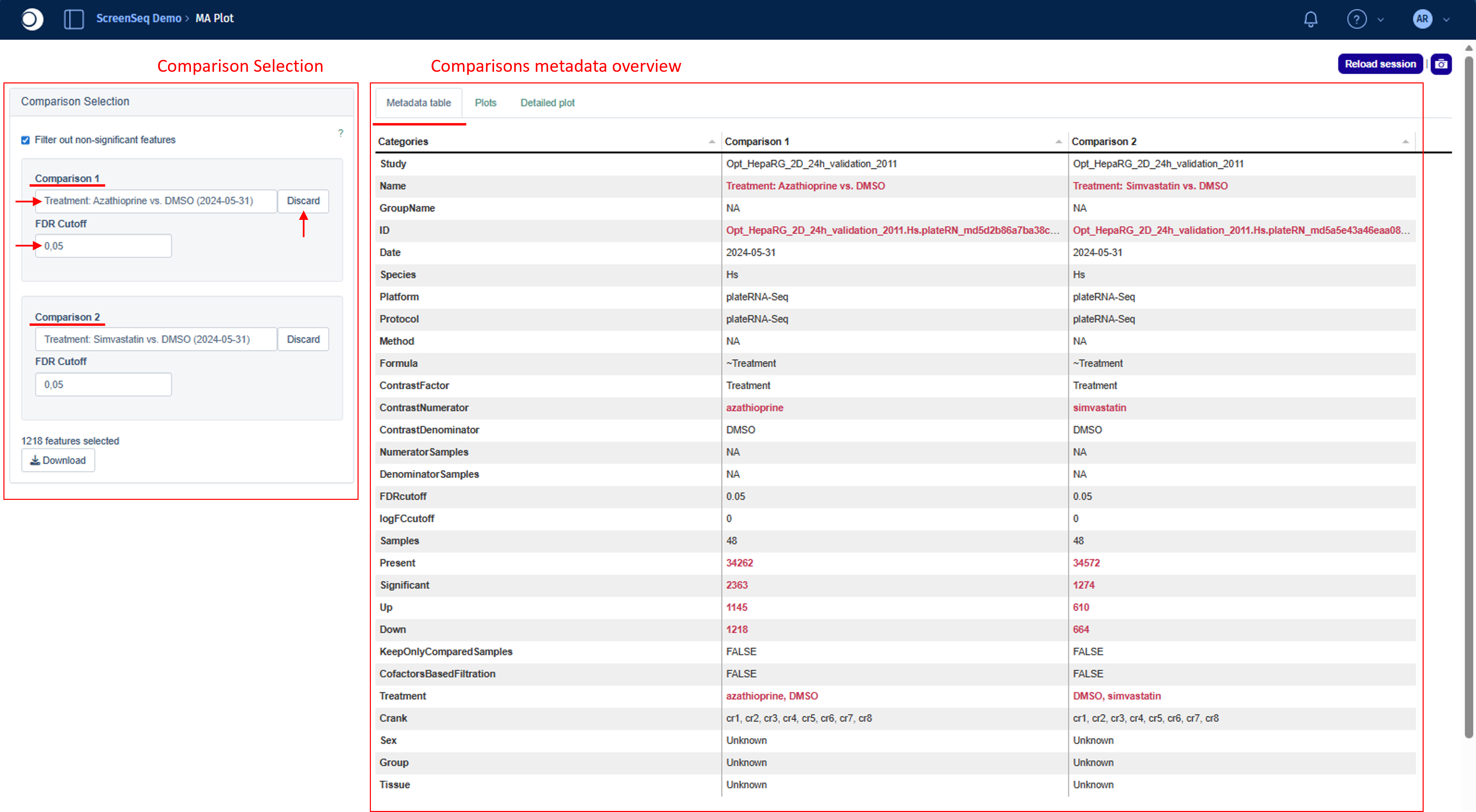 Comparison Selection and Metadata overview