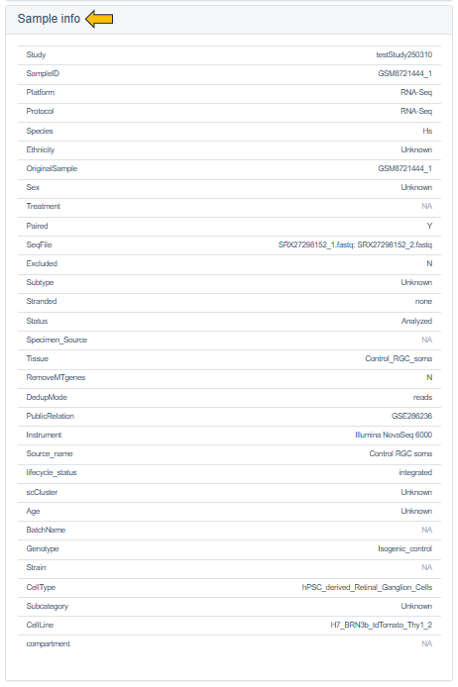 Sample info panel