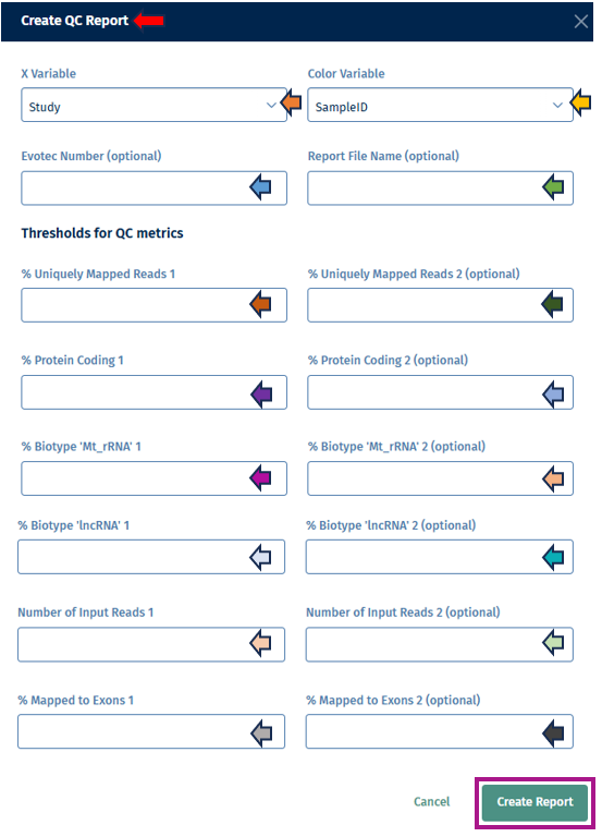 Generate QC Report options Generate Report options