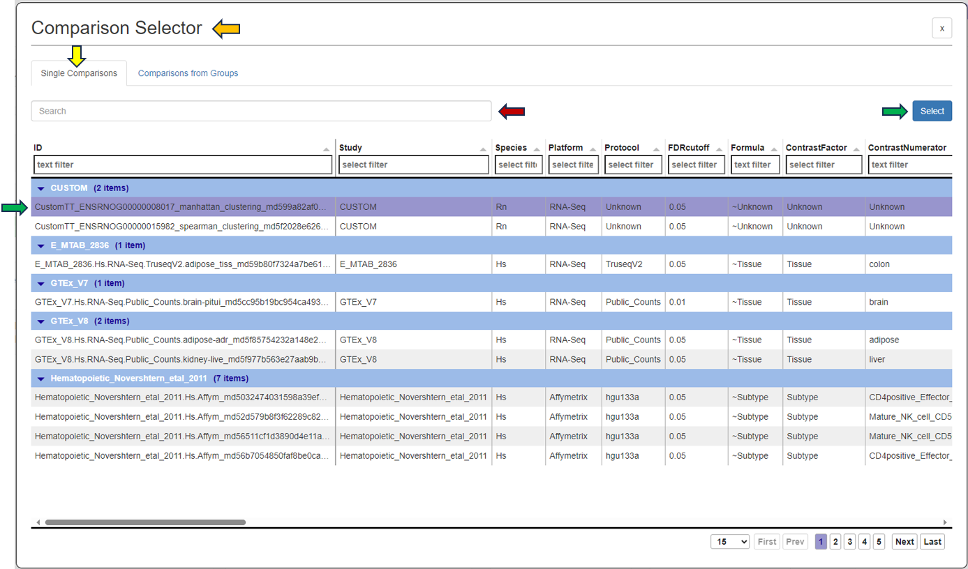Comparisons selector